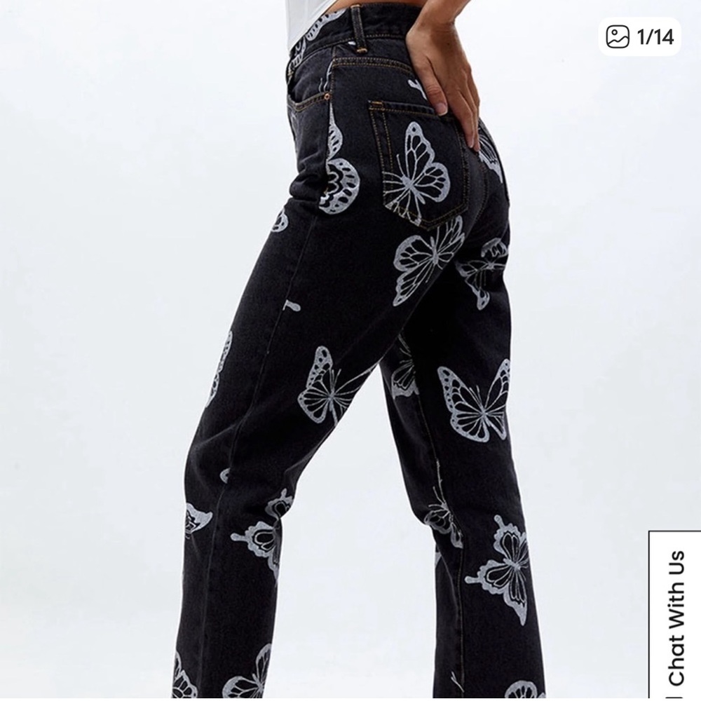 PacSun Black Jeans with White Butterfly Print